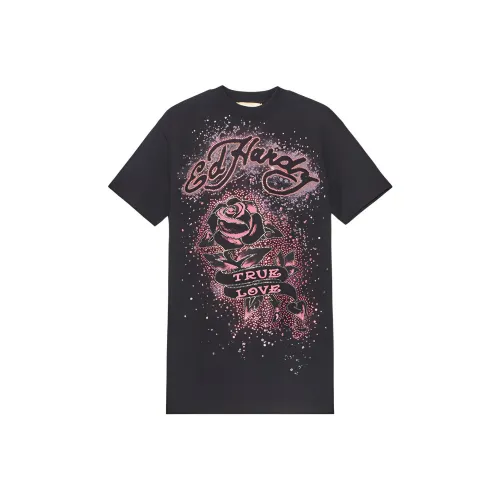 Ed Hardy Черное Женское Короткое Платье с Рукавами