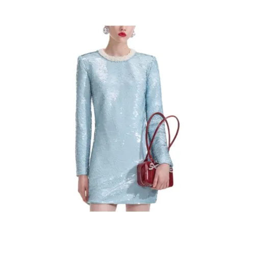 Self Портрет Длинное Платье с Длинными Рукавами Женское Туманный Синий