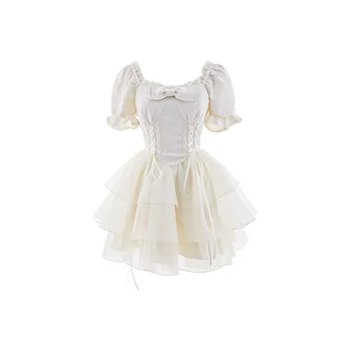 CANTALOVE Короткое платье с короткими рукавами женское абрикосового цвета