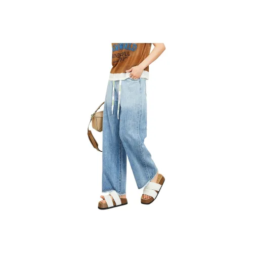 MUGUOGUOMU Весенний Осенний Джинсы Свободного кроя Женские Светлый Деним