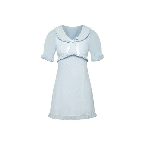 AooRaa Blue Женские Короткие Платья с Рукавами