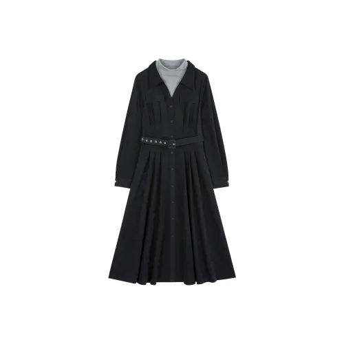 XWI Длинное платье с длинным рукавом женское темно-синий