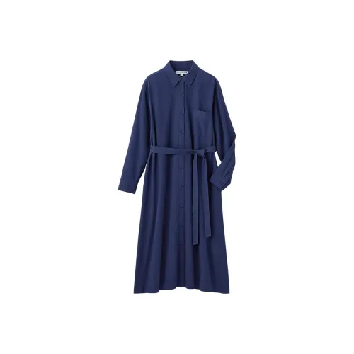UNIQLO X Ines de la Fressange Темно-синий Женские Длинные Платья с Рукавами