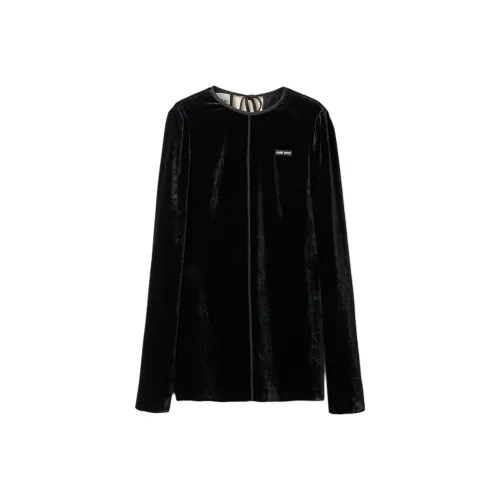 MIU MIU Длинное платье с длинными рукавами женское черное