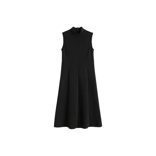 HACHIXIAOJIE Fog Бархат Черный Женские Платья без рукавов