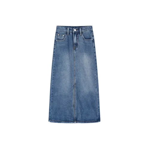 PZGE Denim Long Skirt Women's Vintage Blue PZGE Деним Длинная Юбка Женская Винтажный Синий