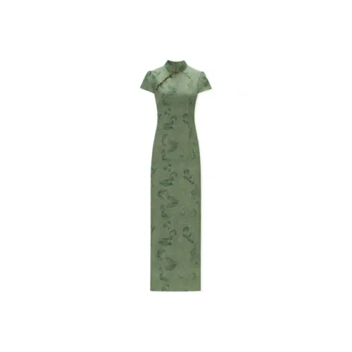 QIAOMONVHAI Короткий рукав Платье Женское Зеленое