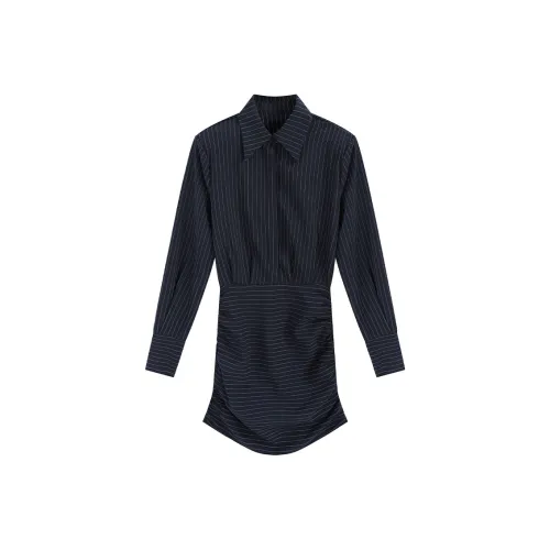 SNZX Длинное платье с длинными рукавами женское темно-синий полосы