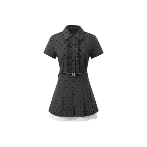 COVT Короткий рукав Платье Женское Темно-серый