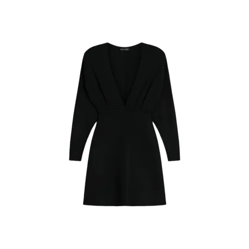 SCANLAN THEODORE Crepe KNIT Долман Рукав Мини Длинный Sleeved Платье Женские Черный