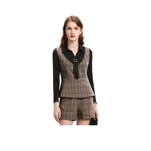 FENHONGMALI Повседневный костюм женский кофейный