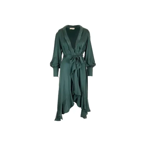 Zimmermann Длинное платье с длинными рукавами женское зеленое