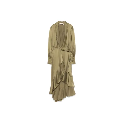 Zimmermann FW24 Длинное платье с длинными рукавами женское оливково-зеленый