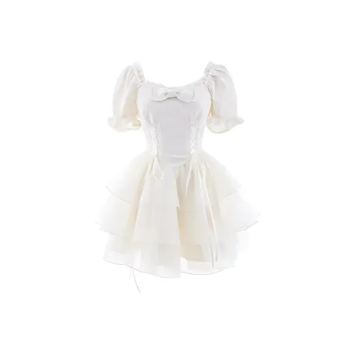 COHX Короткий рукав Платье Женское Белое