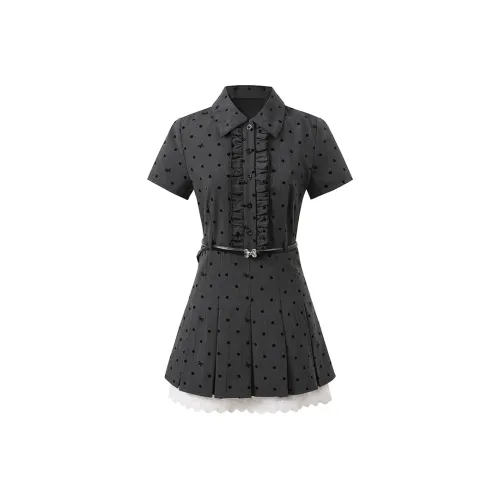 POPO.INFO Короткий рукав Платье Женское Темно-серый