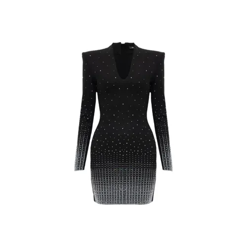 BALMAIN Черное Женское Длинное Платье с Рукавами