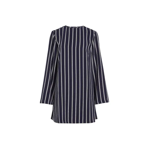 Tommy Hilfiger Argyle Stripe Crepe Мини Платье Длинный Рукав Платье Женское Морской Синий