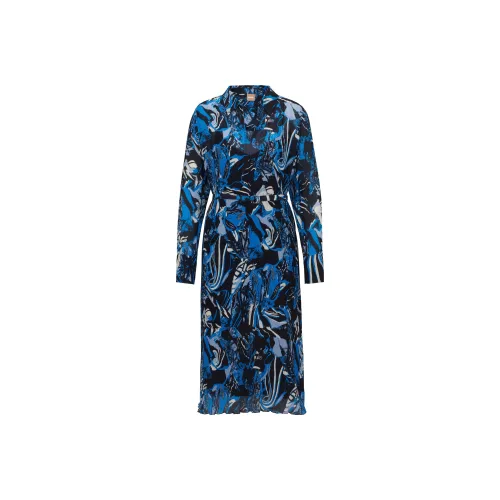 HUGO BOSS Blue Женские Длинные Платья с Рукавами