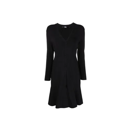 KARL LAGERFELD Длинное платье с длинными рукавами женское черное