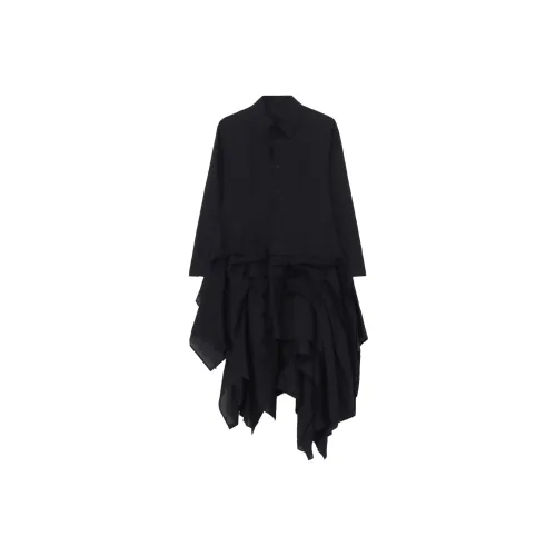Yohji Yamamoto Черные Женские Длинные Платья с Длинными Рукавами