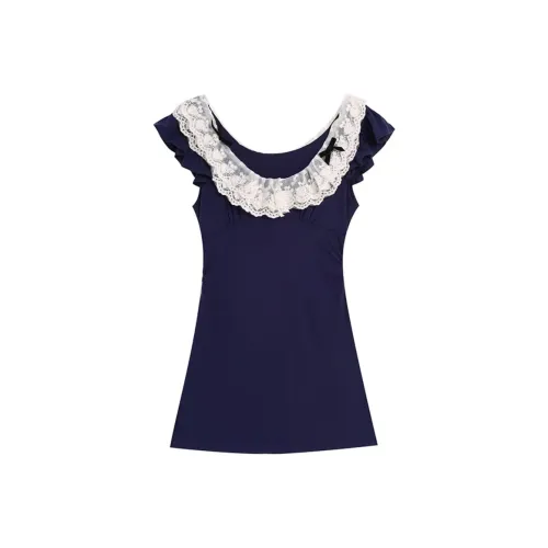 Incolore Короткий рукав платье женское темно-синего цвета