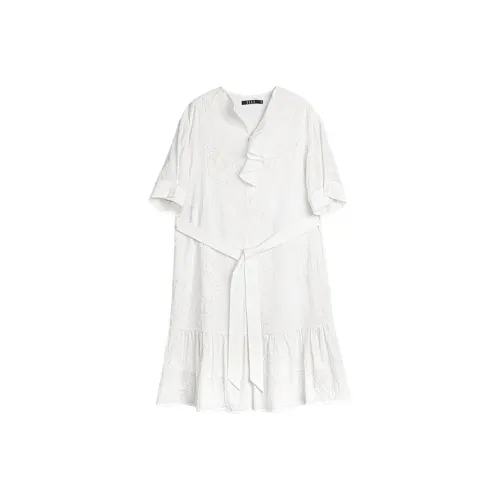ELLE Короткий рукав Платье Женское Белое