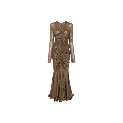 NORMA KAMALI Длинное платье с длинными рукавами женское золотое