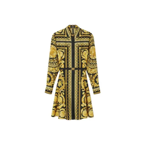 VERSACE Длинное платье с длинными рукавами женское золотое