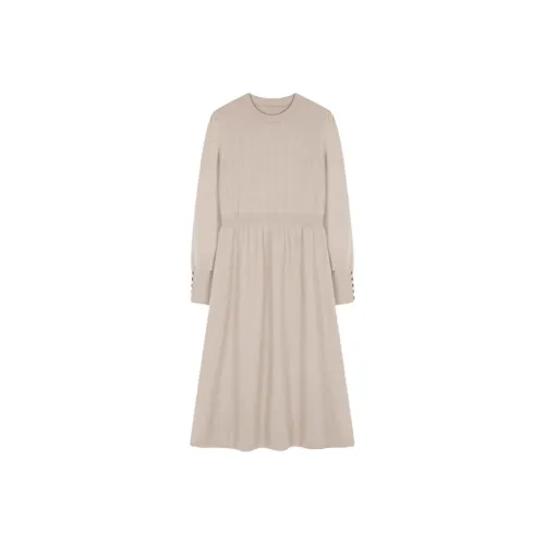 IHIMI Длинное платье с длинными рукавами женское абрикосового цвета