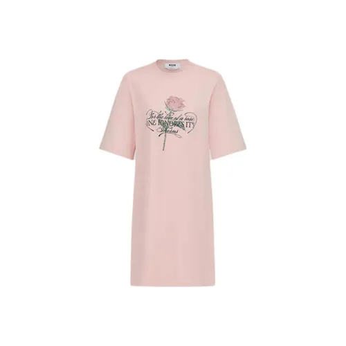 MSGM Розовые Женские Платья с Коротким Рукавом