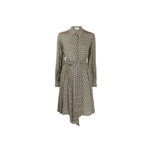 Ferragamo Клетчатые Женские Длинные Платья с Рукавами