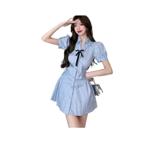 Dear Zhazha Короткий рукав Платье Женское Синий