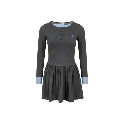 Omont Длинное платье с длинными рукавами женское серо-синий