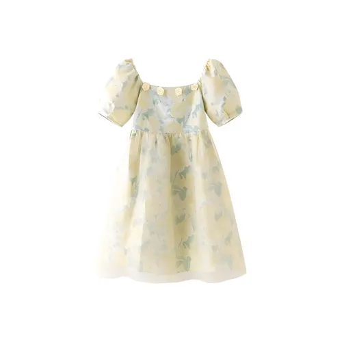 LWLG Короткий рукав Платье Женское Кремовый Сладкий Зеленый