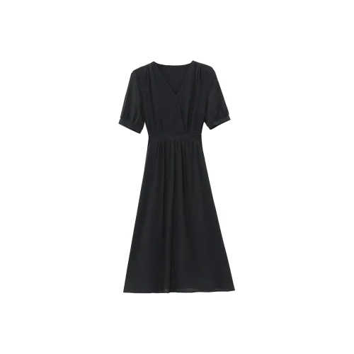 MISTVB Короткий рукав Платье Женское Черное