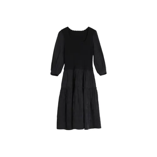 Fay Длинное платье с длинными рукавами женское черное