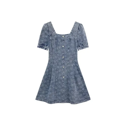 Pit Короткий рукав Платье Женское Джинсовый синий