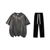 Комплект одежды (Темно-серая футболка + черные повседневные штаны)