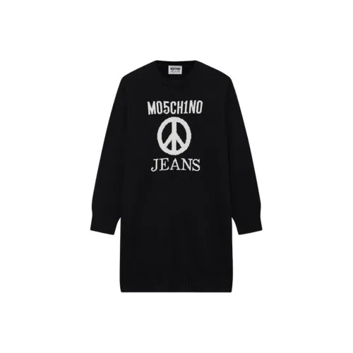 MOSCHINO Черное Женское Длинное Платье с Рукавами