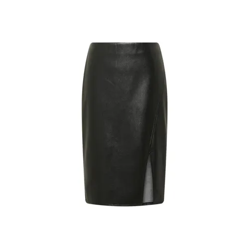 DVF Diane Von Furstenberg FW24 Кожа Длинная Юбка Женская Обсидианово-черная