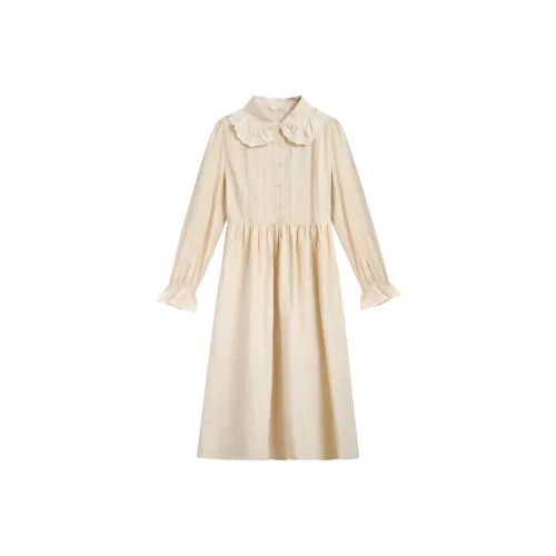 ZIHAN Длинное платье с длинными рукавами женское бежевый золотой