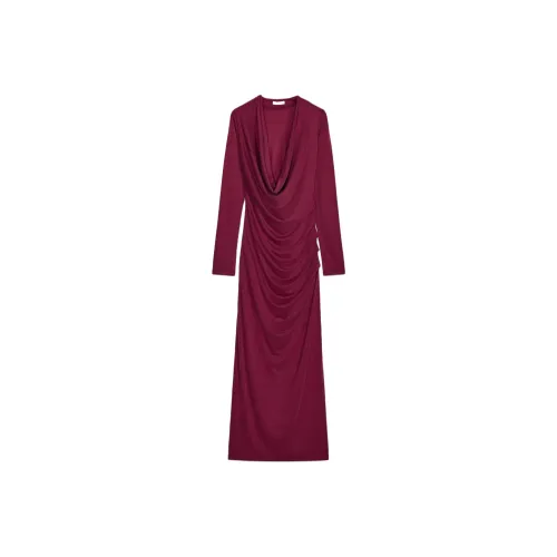 ZARA Длинное платье с длинными рукавами женское красное