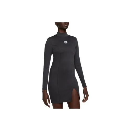 NIKE Черный/Темный дымчато-серый/Белый Женские Длинные Платья с Рукавами
