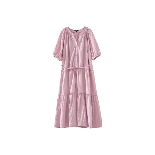 OUNIXUE Летний Короткий Рукав Платье Женское Розовый