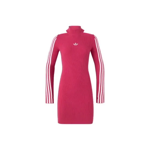 Adidas Originals Премиум KNIT Платье Длинное с длинными рукавами Женское Пурпурно-розовое