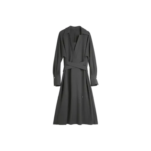 ELLE Длинное платье с длинными рукавами женское темно-серое