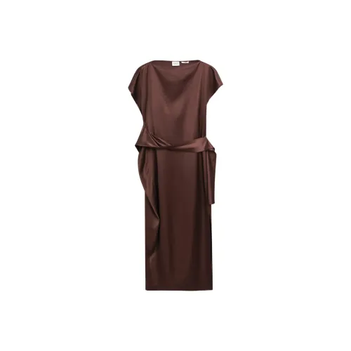 Massimo Dutti Короткий рукав Платье Женское Коричневое