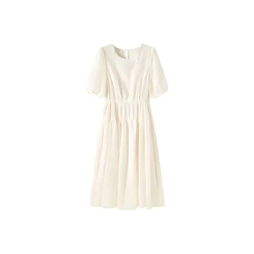 SYEEE WITH U Короткий рукав Платье Женское Абрикосовое