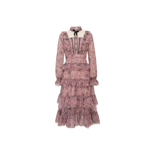 LULUALWAYS Длинное платье с длинными рукавами женское розовое