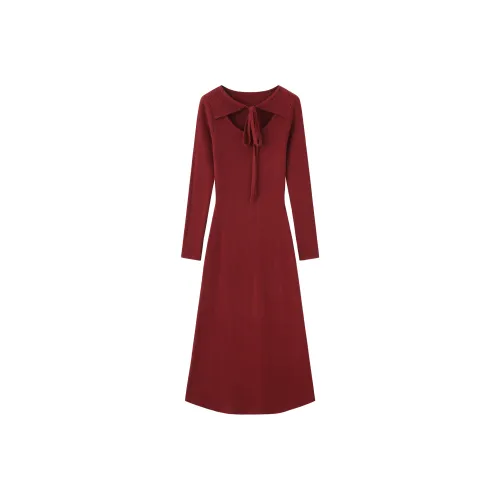 IQC Длинное платье с длинными рукавами женское красное